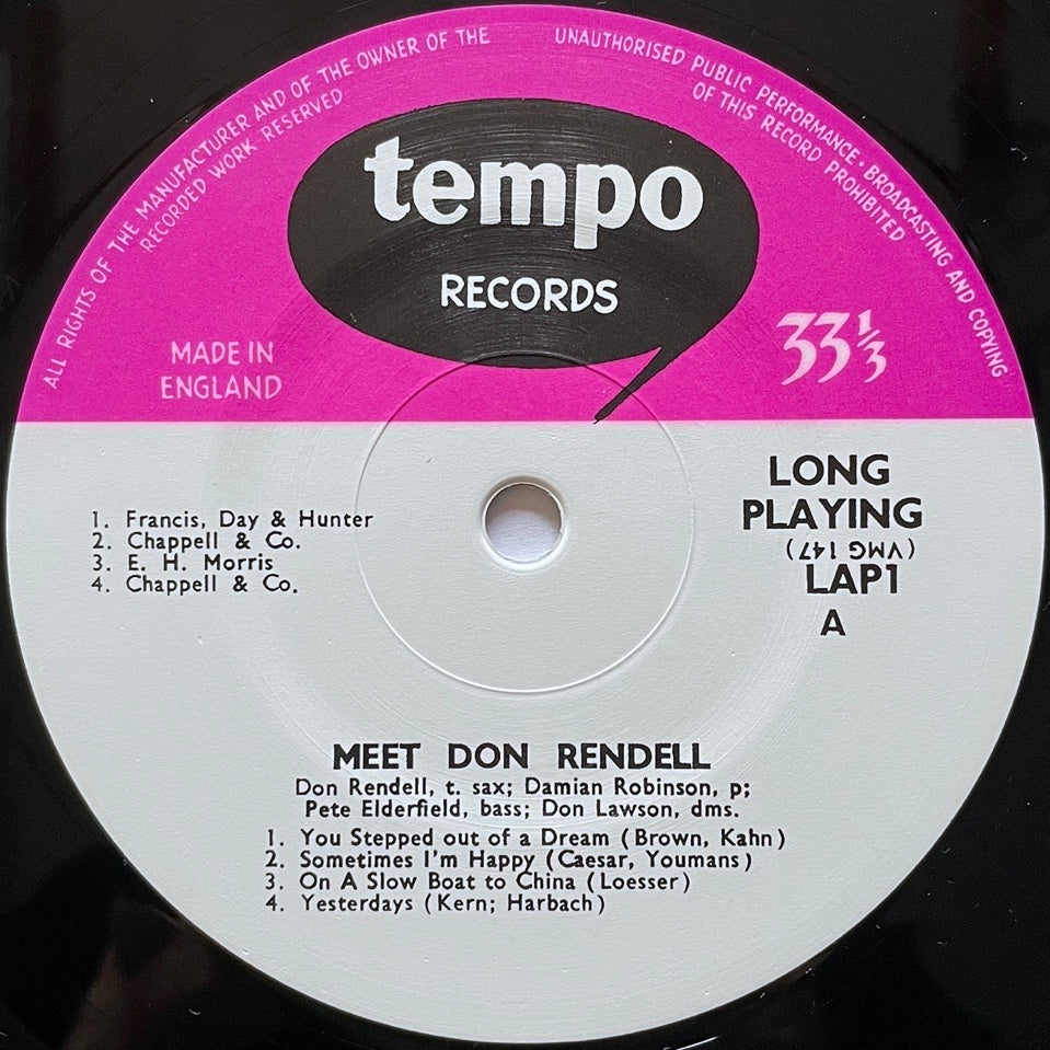 DON RENDELL QUARTET / MEET DON RENDELL on UK Tempo 10" - Japan Sawano reissue NM