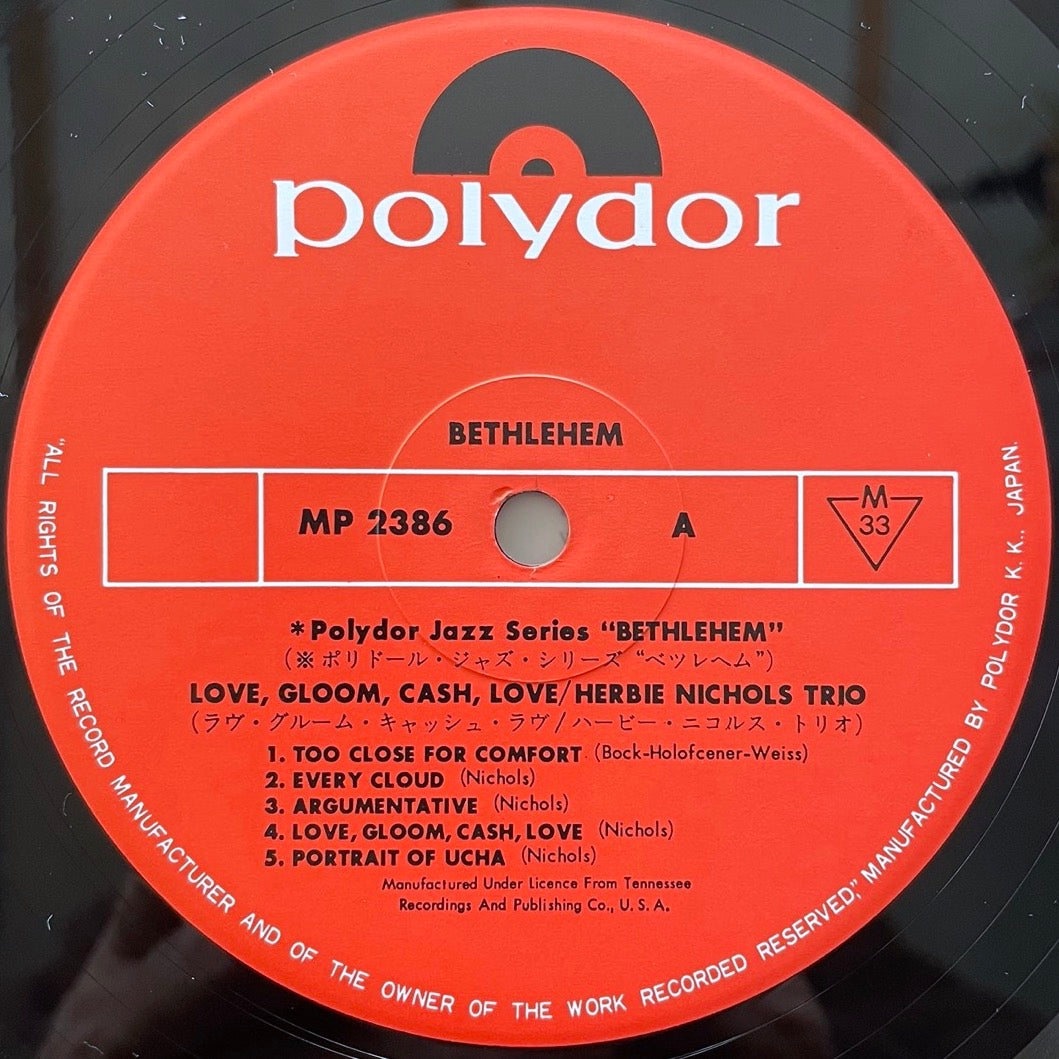 HERBIE NICHOLS TRIO / LOVE, GLOOM, CASH, LOVE on Bethlehem - Japan Polydor LP MP-2386 obi
