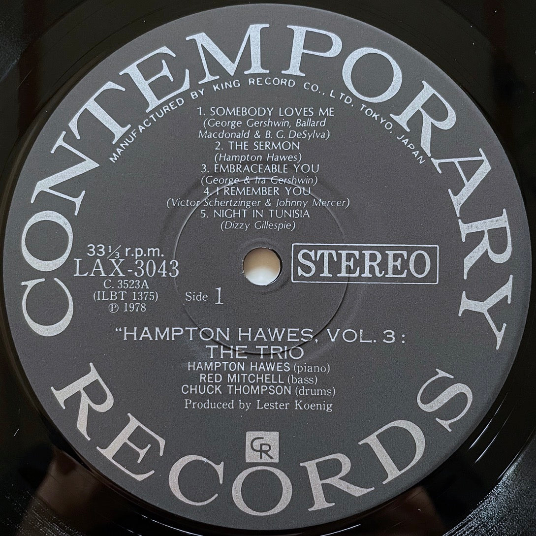 HAMPTON HAWES / VOL.3 THE TRIO EVERYBODY LIKES on Contemporary - Japan King LP NM LAX-3043