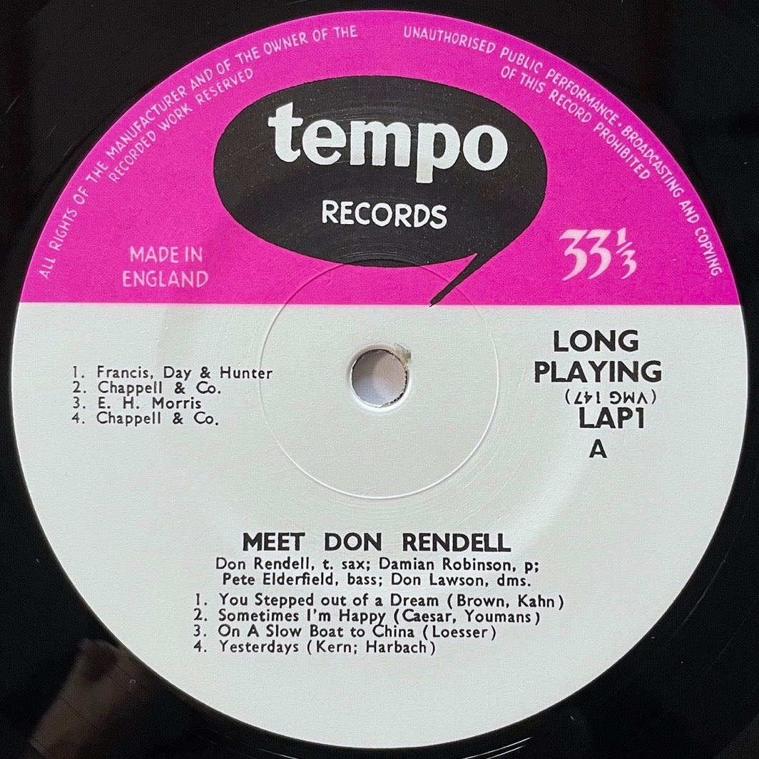 DON RENDELL QUARTET / MEET DON RENDELL on UK Tempo 10" - Japan Sawano reissue NM