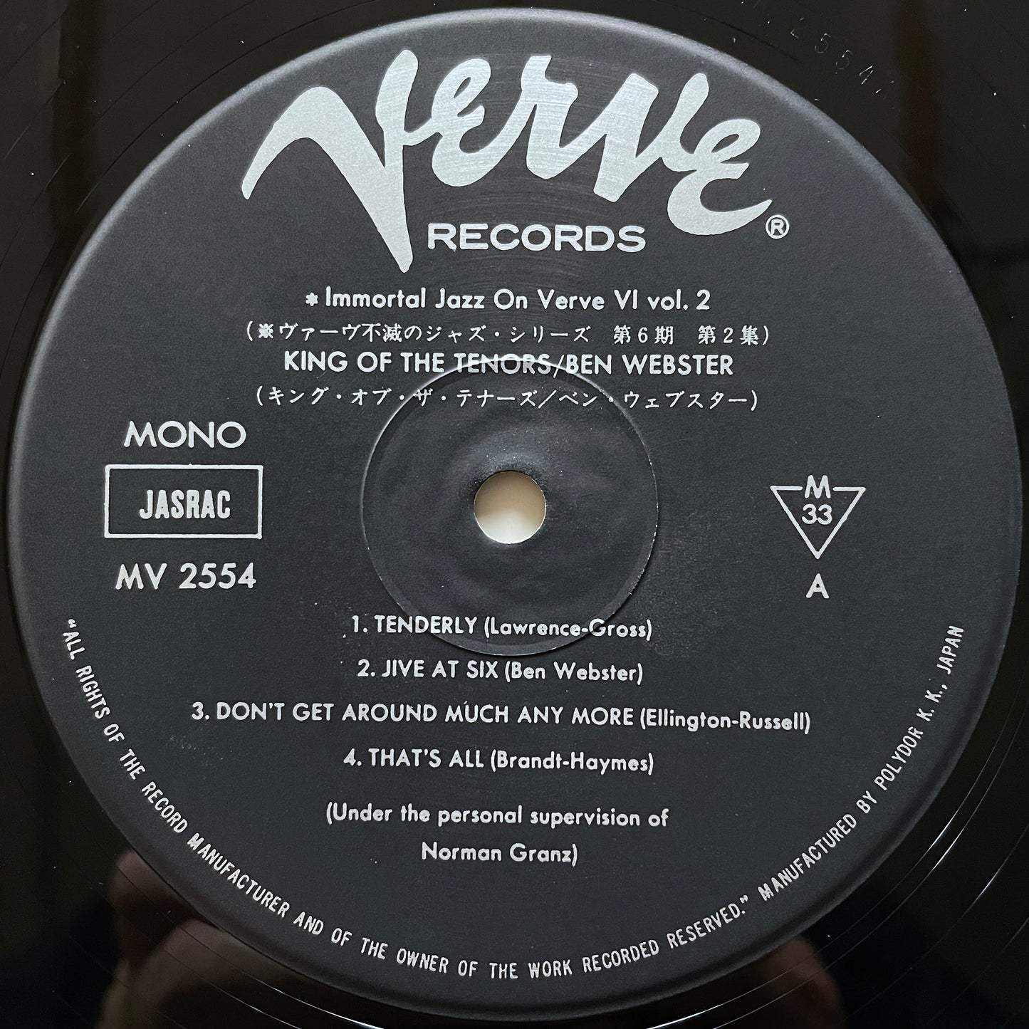 BEN WEBSTER / KING OF THE TENORS on Verve - Japan MONO LP MV-2554
