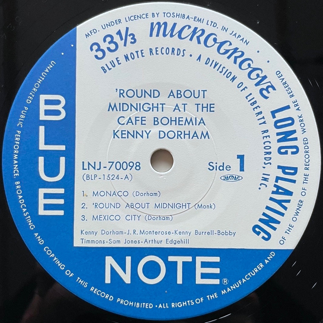 KENNY DORHAM / 'ROUND ABOUT MIDNIGHT AT THE CAFE BOHEMIA - Japan Blue Note LP LNJ-70098