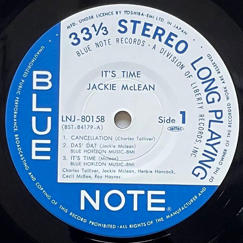 JACKIE McLEAN / IT'S TIME on Blue Note - Japan LP LNJ-80158