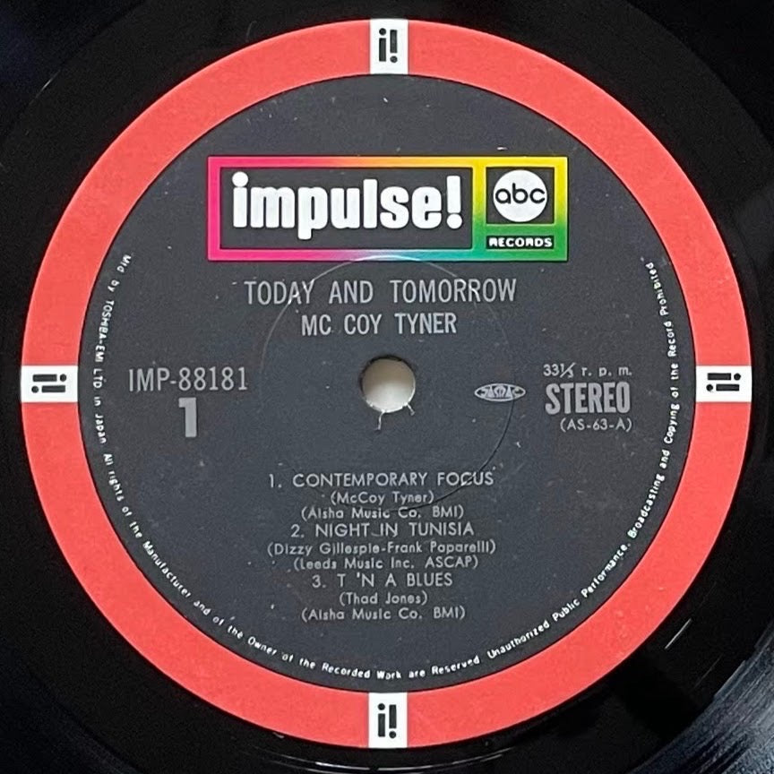 McCOY TYNER / TODAY AND TOMORROW - Japan Impulse LP GF sleeve IMP-88181