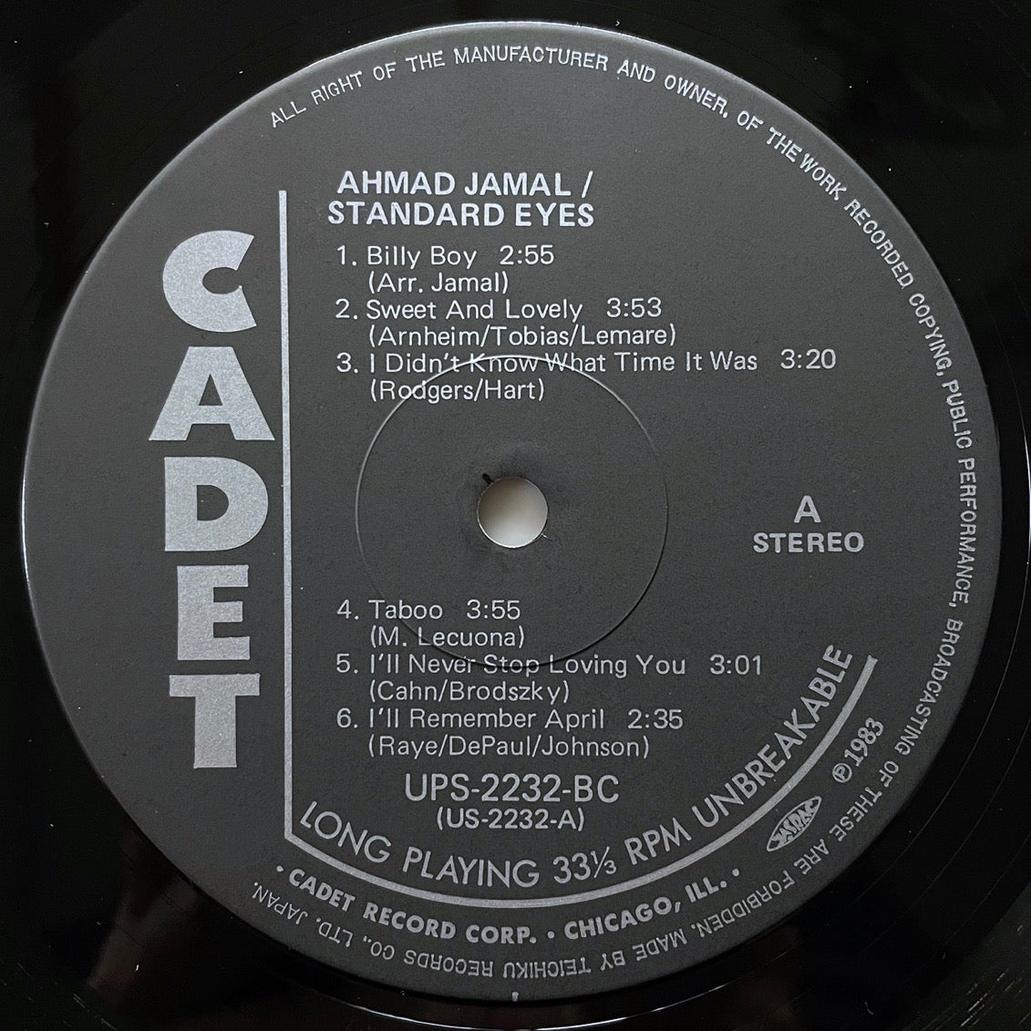 AHMAD JAMAL / STANDARD-EYES on Cadet - Japan LP NM UPS-2232-BC