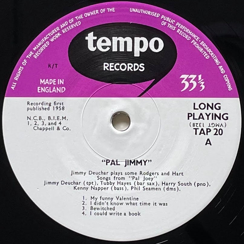JIMMY DEUCHAR, TUBBY HAYES / PAL JIMMY on UK Tempo - Japan Heavy Vinyl reissue NM TAP 20
