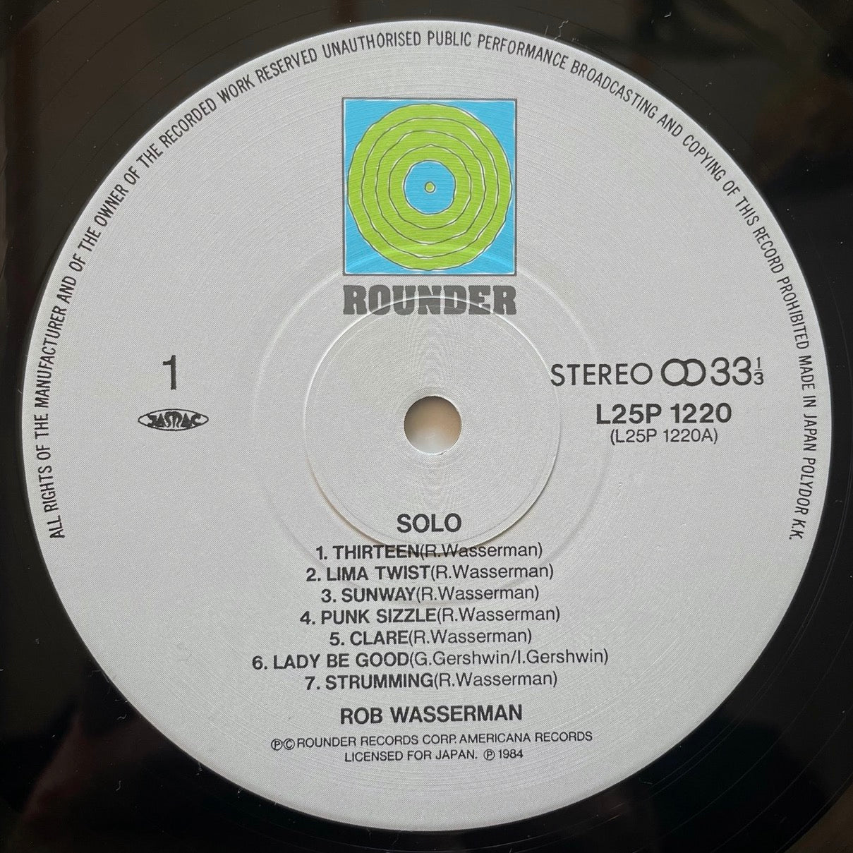 ROB WASSERMAN / SOLO - Japan Rounder Audiophile LP NM obi L25P-1220