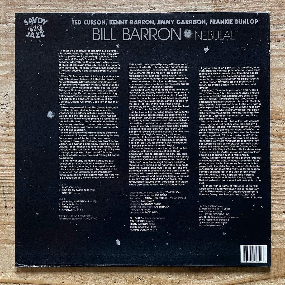 BILL BARRON / NEBULAE on Savoy LP "The Tenor Stylings of Bill Barron" SJL-1184