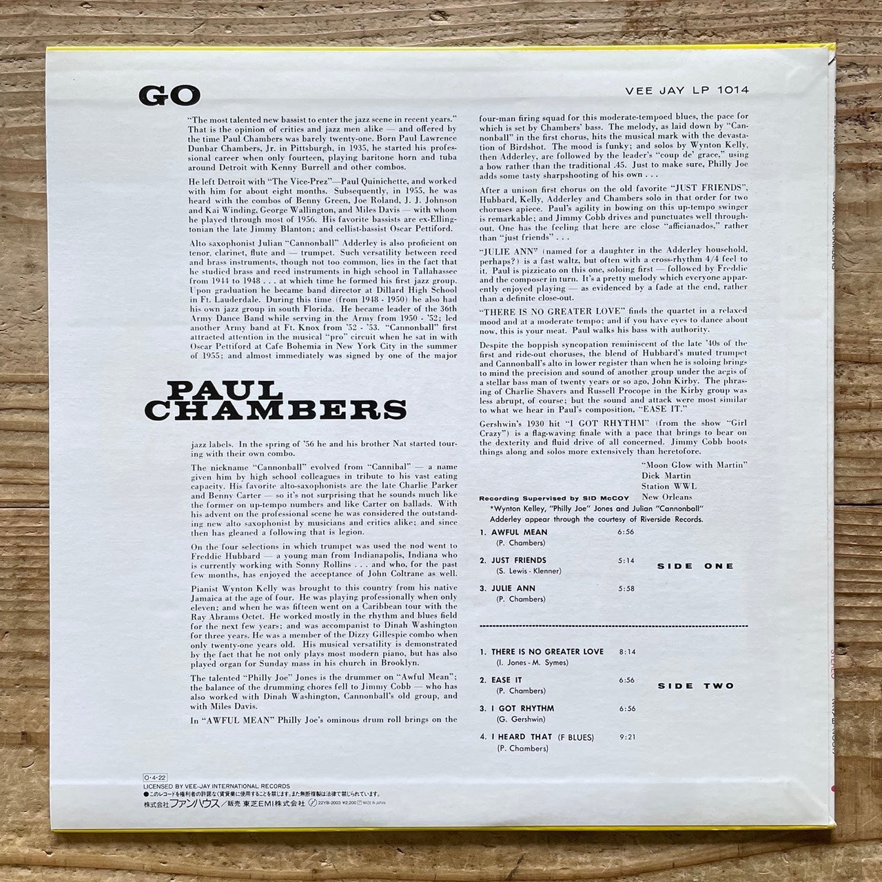 PAUL CHAMBERS / GO on Vee Jay - Japan LP 22YB-2003