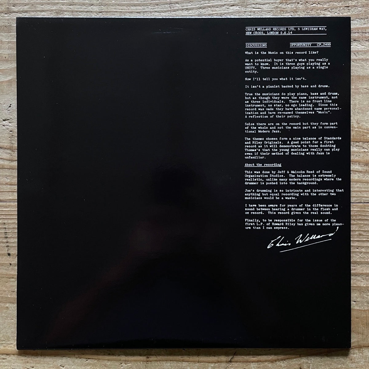 HOWARD RILEY TRIO / DISCUSSIONS on UK Opportunity - Heavy Vinyl reissue NM
