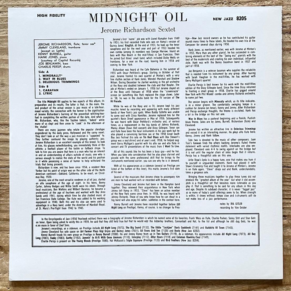 JEROME RICHARDSON SEXTET / MIDNIGHT OIL on New Jazz - Japan LP NM WWLJ-7051