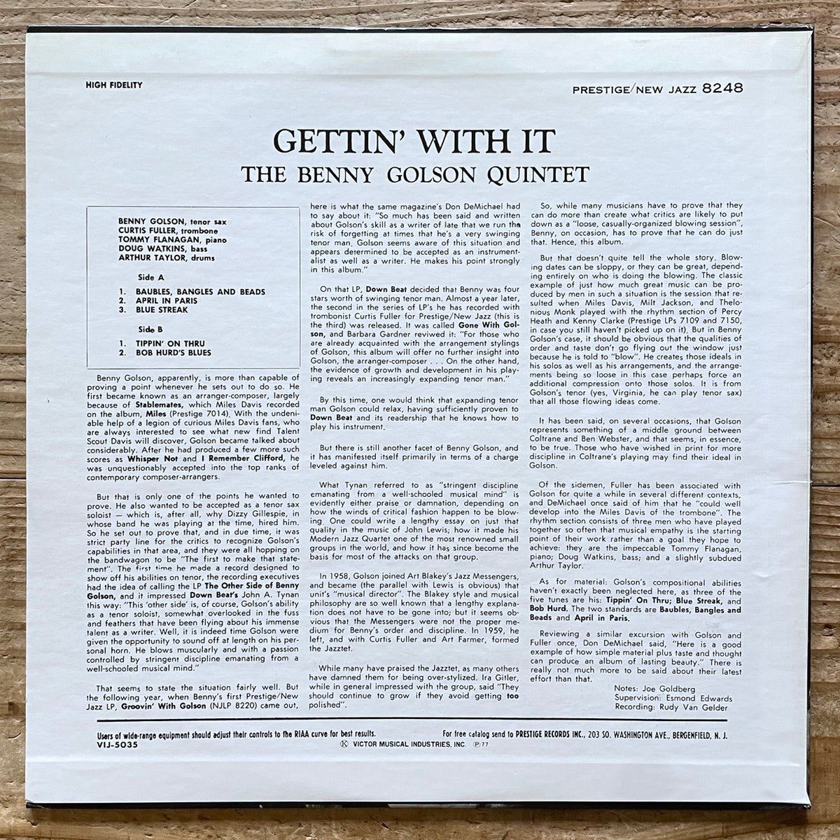 BENNY GOLSON / GETTIN' WITH IT on New Jazz - Japan LP VIJ-5035