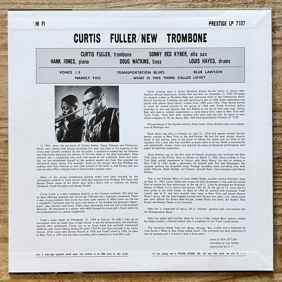 CURTIS FULLER / NEW TROMBONE on Prestige - Japan MONO LP NM VIJJ-30031