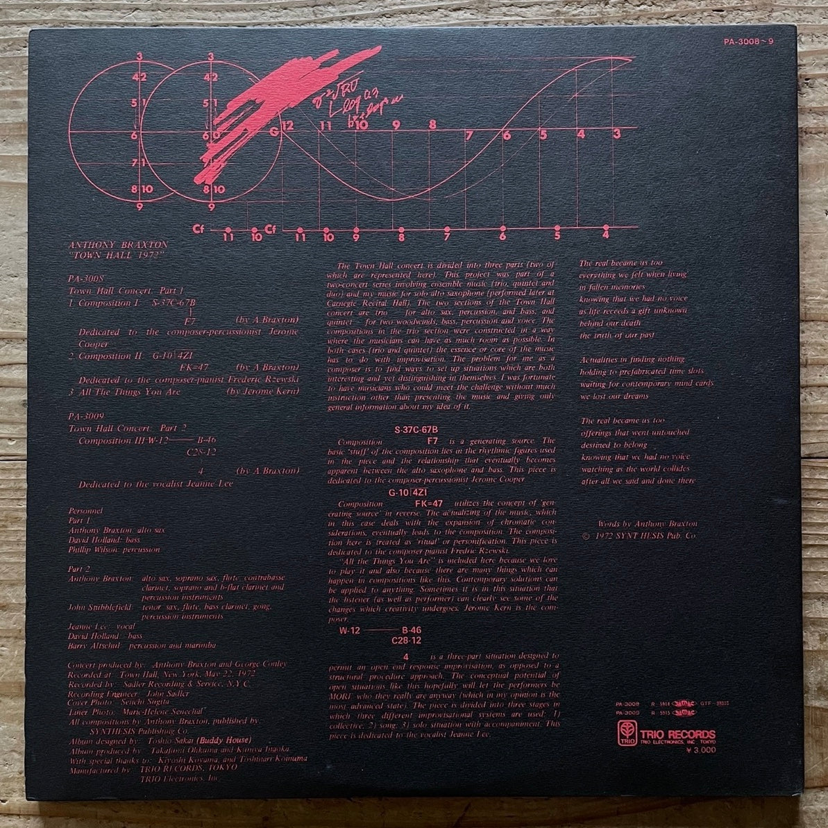 ANTHONY BRAXTON / TOWN HALL 1972 (2LP) - Japan Trio Original LP PA-3008/9