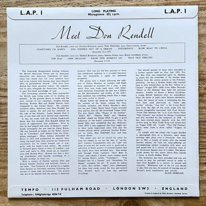 DON RENDELL QUARTET / MEET DON RENDELL on UK Tempo 10" - Japan Sawano reissue NM