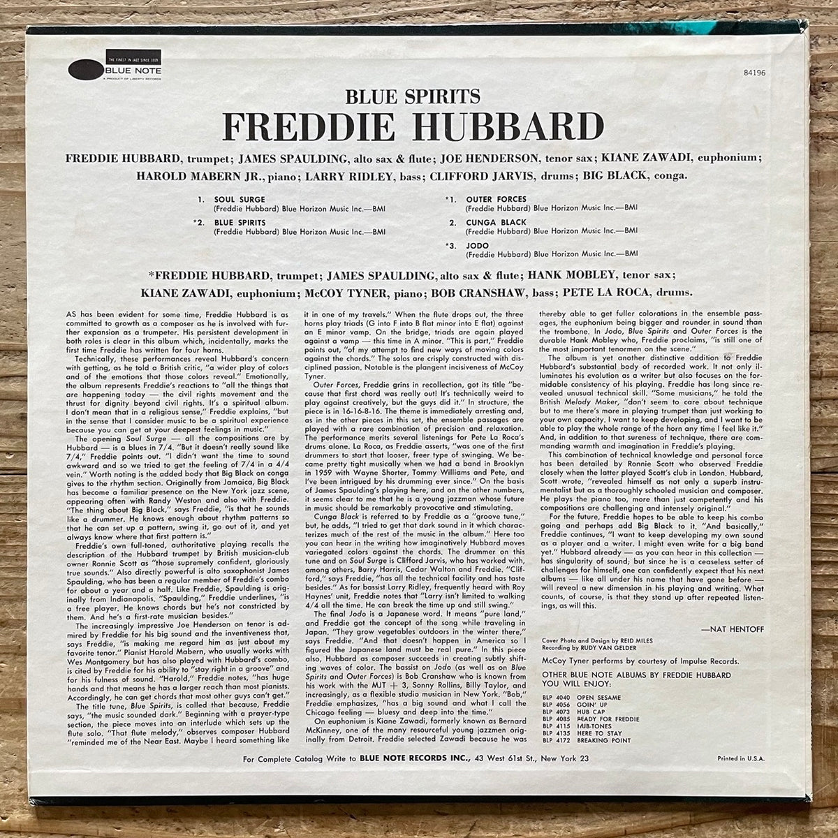 FREDDIE HUBBARD / BLUE SPIRITS on Blue Note - US Liberty BST-84196 VAN GELDER