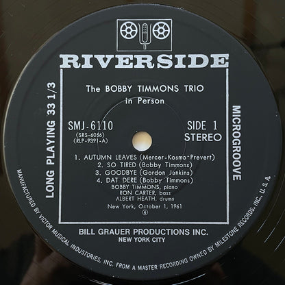 BOBBY TIMMONS TRIO / IN PERSON on Riverside - Japan LP SMJ-6110