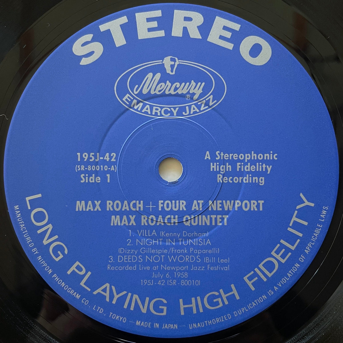 MAX ROACH + 4 / AT NEWPORT - Japan Mercury LP 195J-42 obi