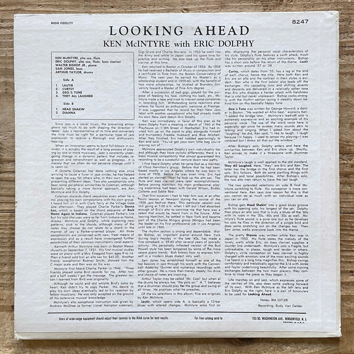 KEN McINTYRE with ERIC DOLPHY / LOOKING AHEAD on New Jazz - US MONO RVG NJLP8247