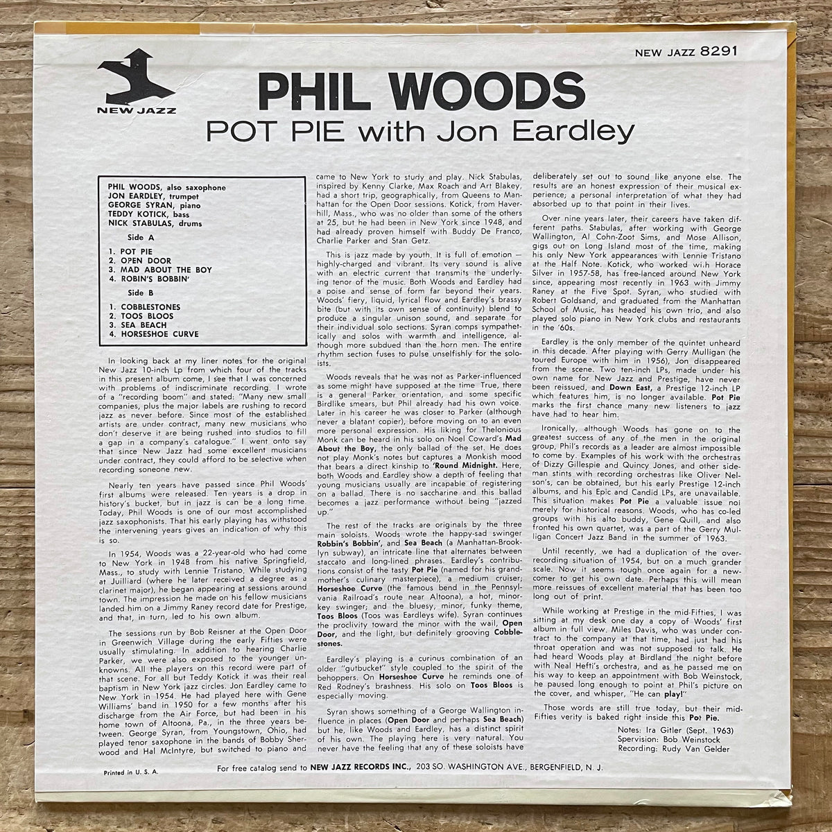 PHIL WOODS with JON EARDLEY / POT PIE on New Jazz - US Original LP RVG NJLP 8291