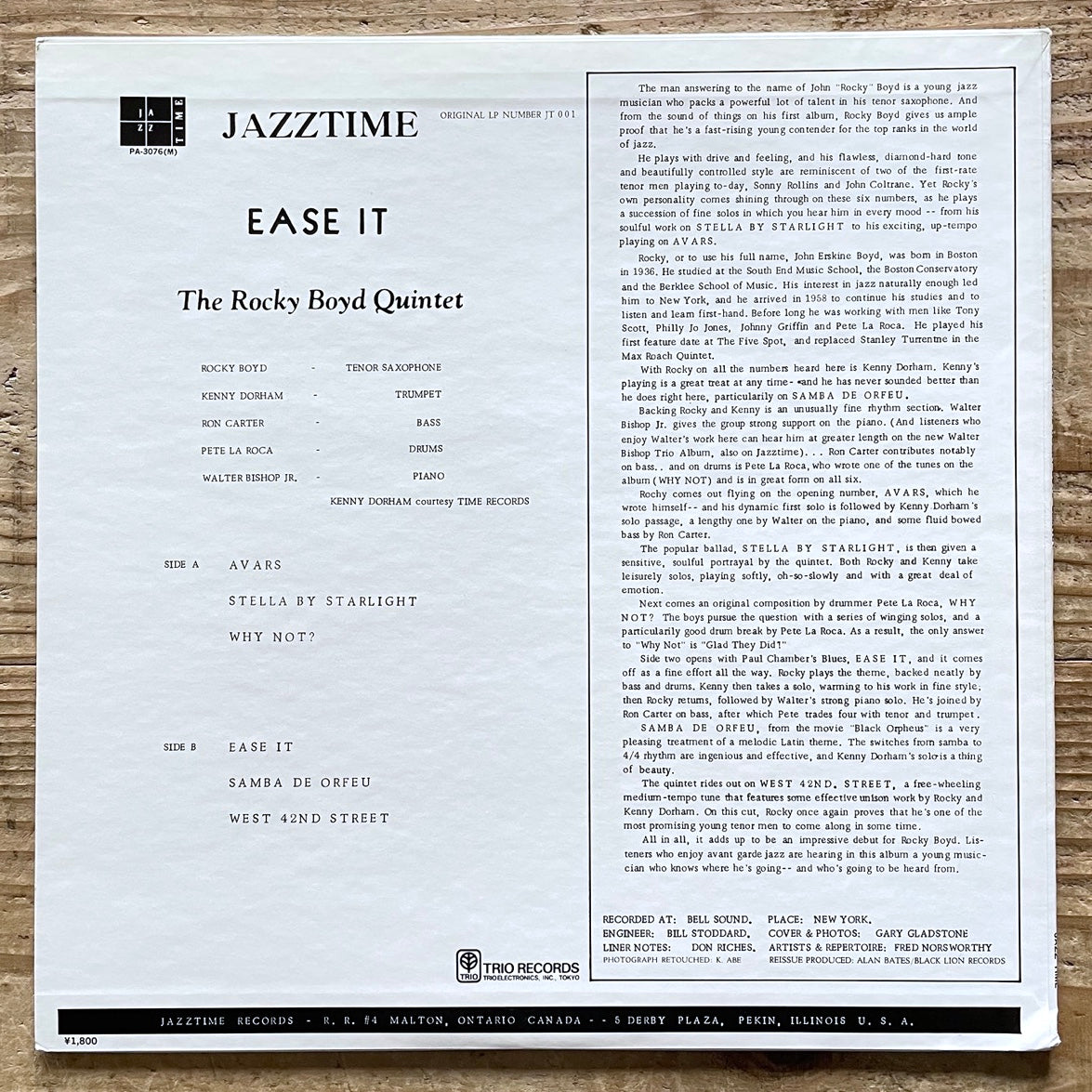 ROCKY BOYD QUINTET / EASE IT feat. Kenny Dorham - Japan Jazztime LP PA-3076