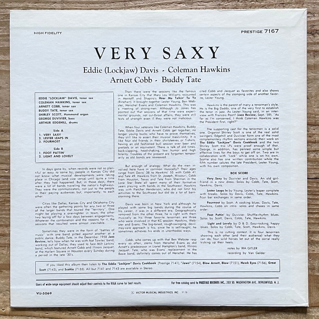EDDIE LOCKJAW DAVIS, COLEMAN HAWKINS / VERY SAXY on Prestige - Japan LP VIJ-5069