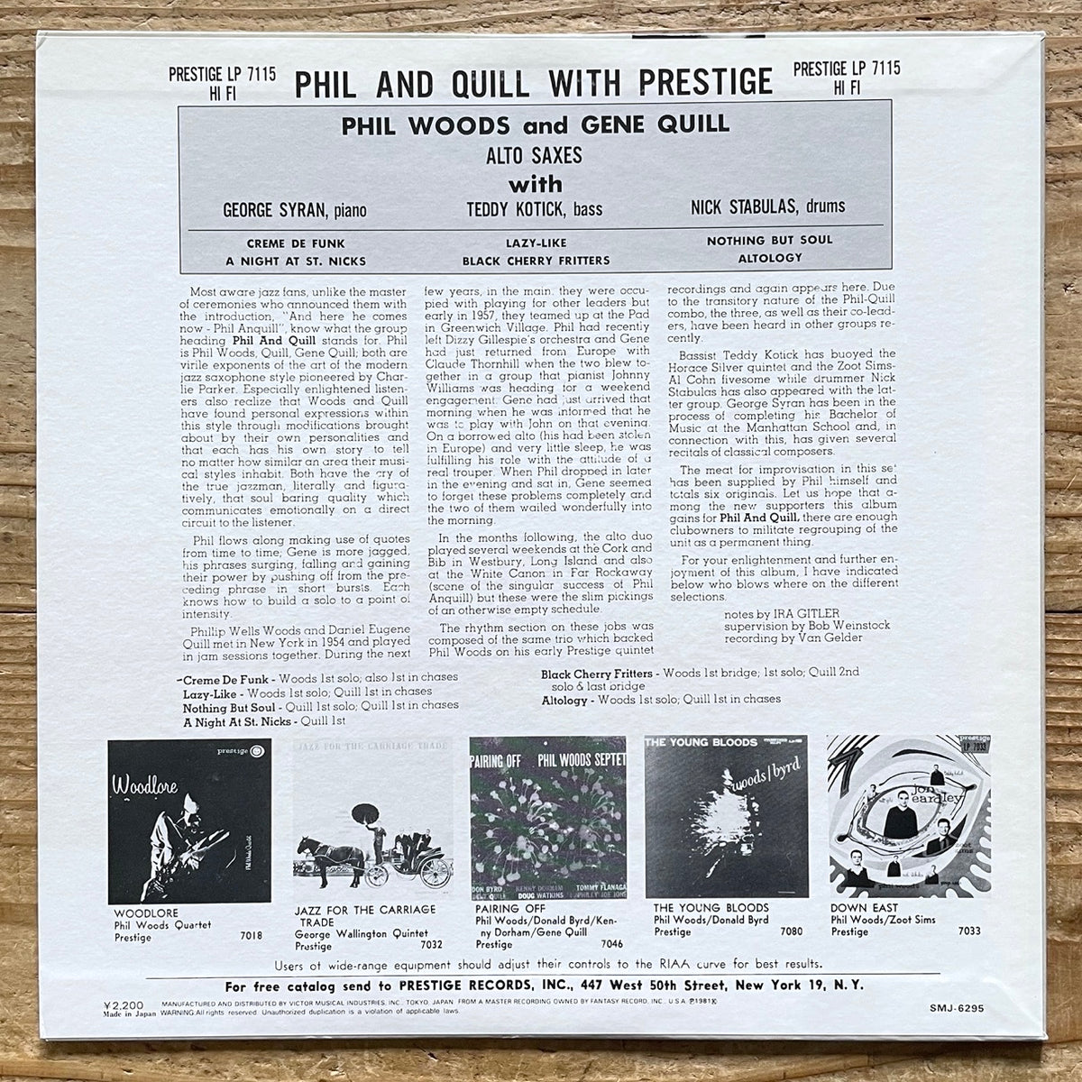 PHIL WOODS and GENE QUILL / PHIL AND QUILL WITH PRESTIGE - Japan LP SMJ-6295