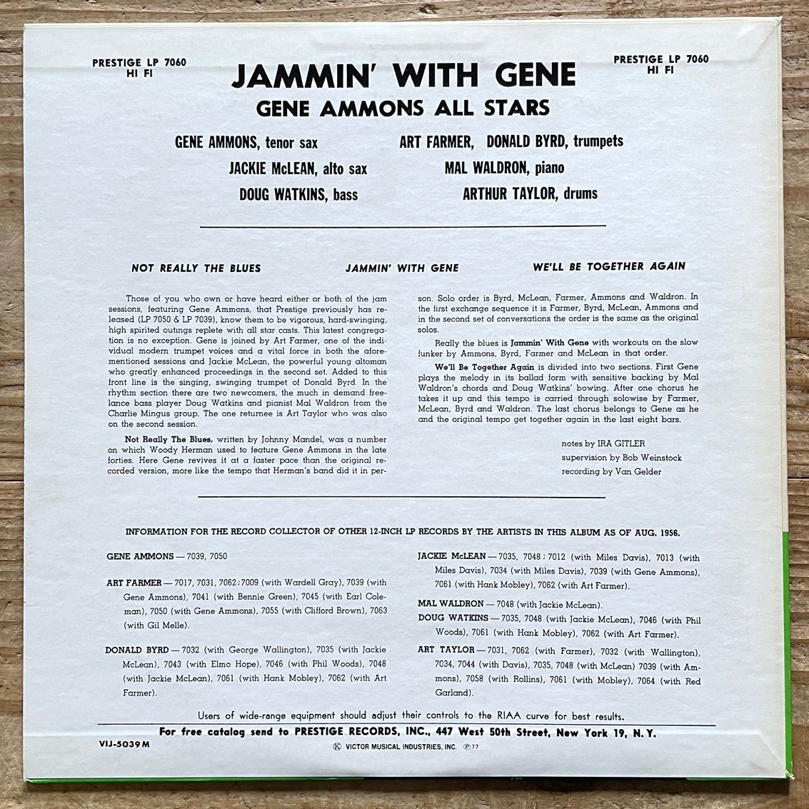 GENE AMMONS / JAMMIN' WITH GENE on Prestige - Japan MONO LP VIJ-5039