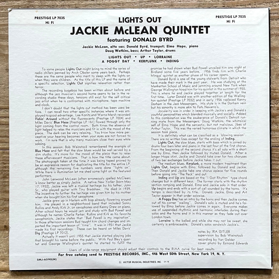 JACKIE McLEAN QUINTET / LIGHTS OUT on Prestige - Japan MONO LP SMJ-6590