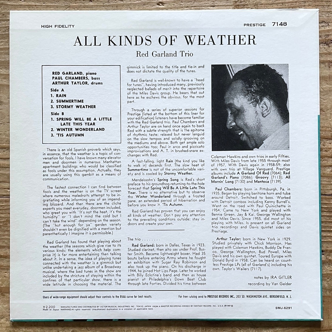 RED GARLAND TRIO / ALL KINDS OF WEATHER on Prestige - Japan MONO LP SMJ-6291