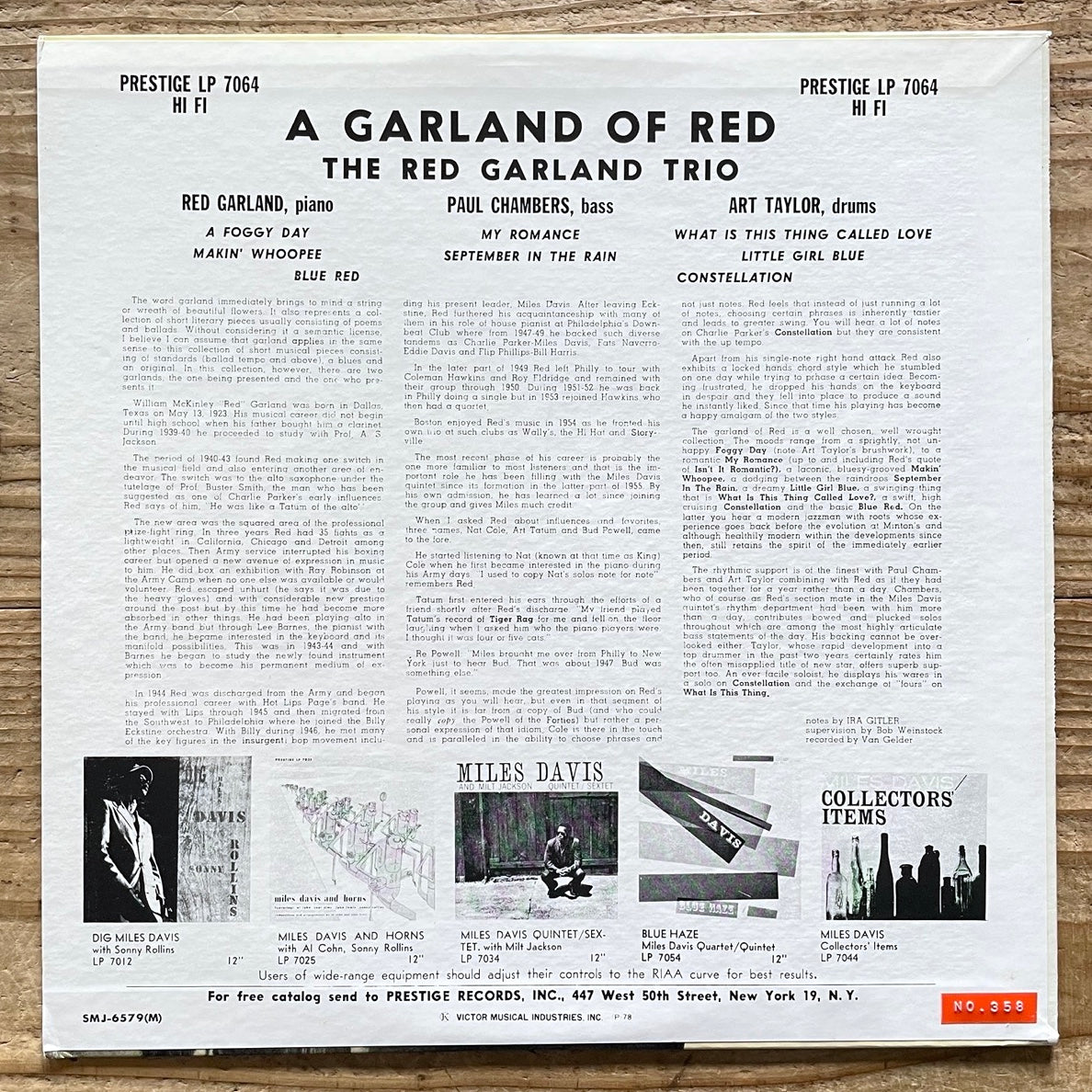 RED GARLAND TRIO / A GARLAND OF RED on Prestige - Japan MONO LP SMJ-6579