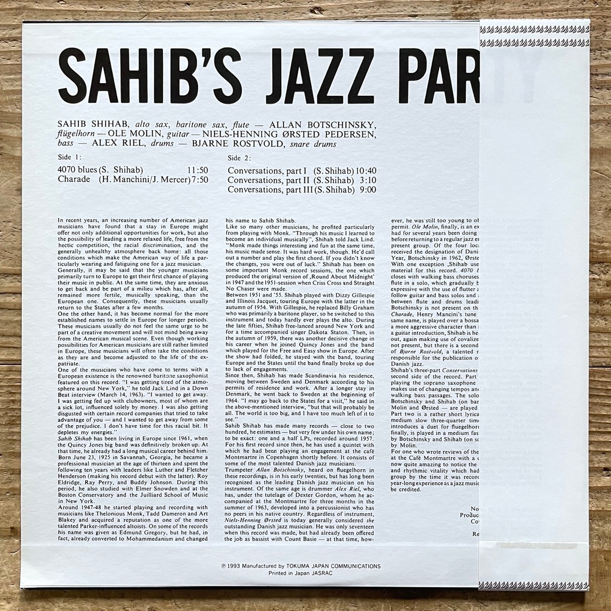 SAHIB SHIHAB / SAHIB'S JAZZ PARTY on Danish Debut - Japan LP NM NLP2011 obi