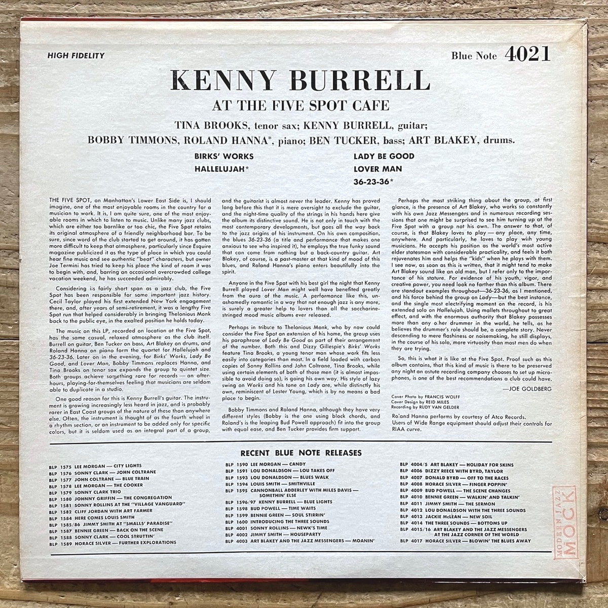 KENNY BURRELL / AT THE FIVE SPOT CAFE on Blue Note - US UA MONO LP BLP4021
