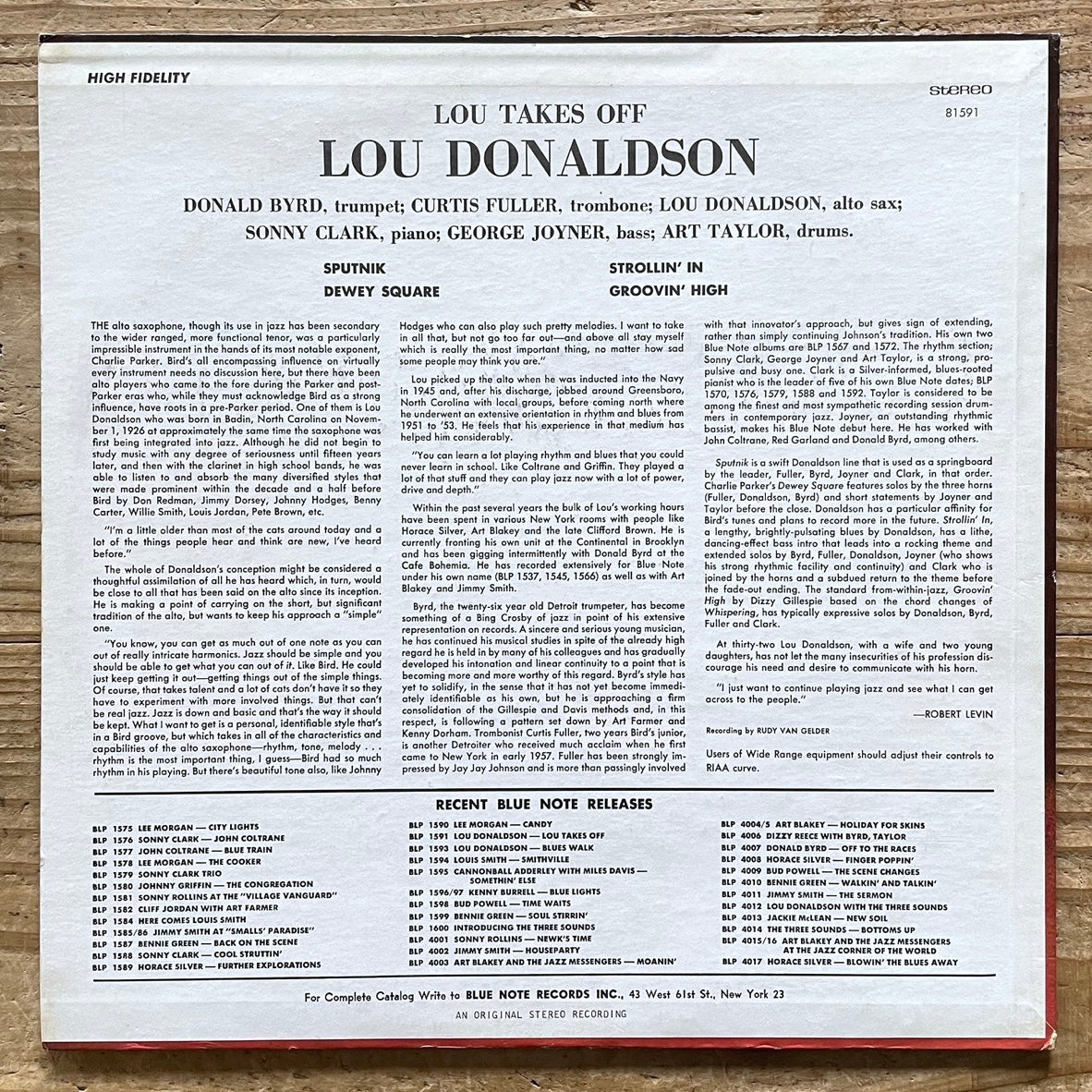 LOU DONALDSON / LOU TAKES OFF on Blue Note - US UA STEREO LP BST81591