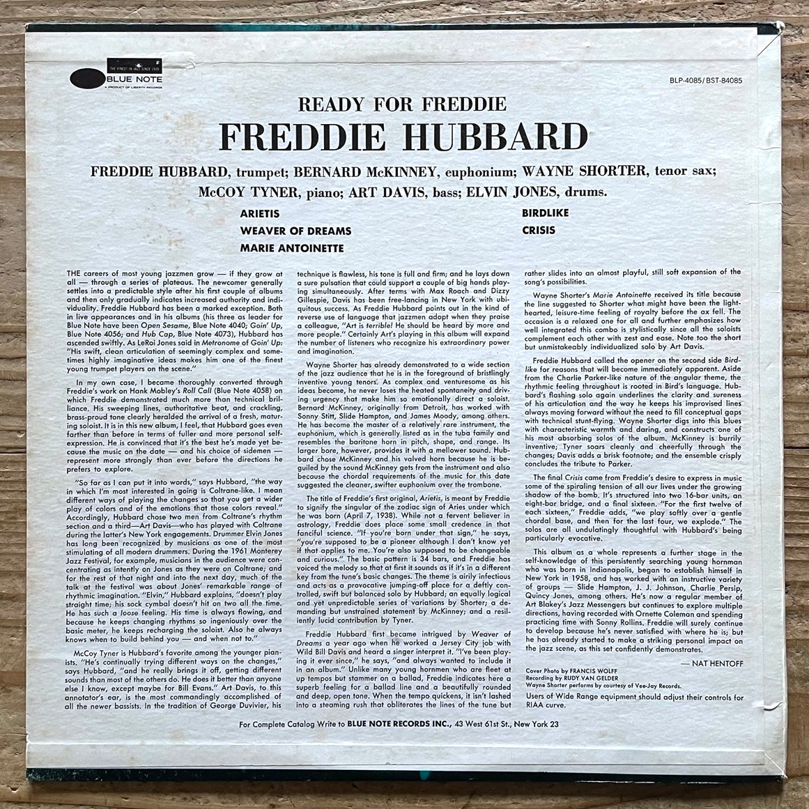 FREDDIE HUBBARD / READY FOR FREDDIE on Blue Note - US UA RVG STEREO LP BST84085