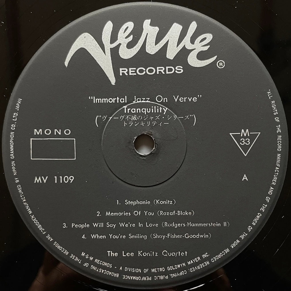 LEE KONITZ QUARTET / TRANQUILITY on Verve - Japan Gatefold LP MV-1109