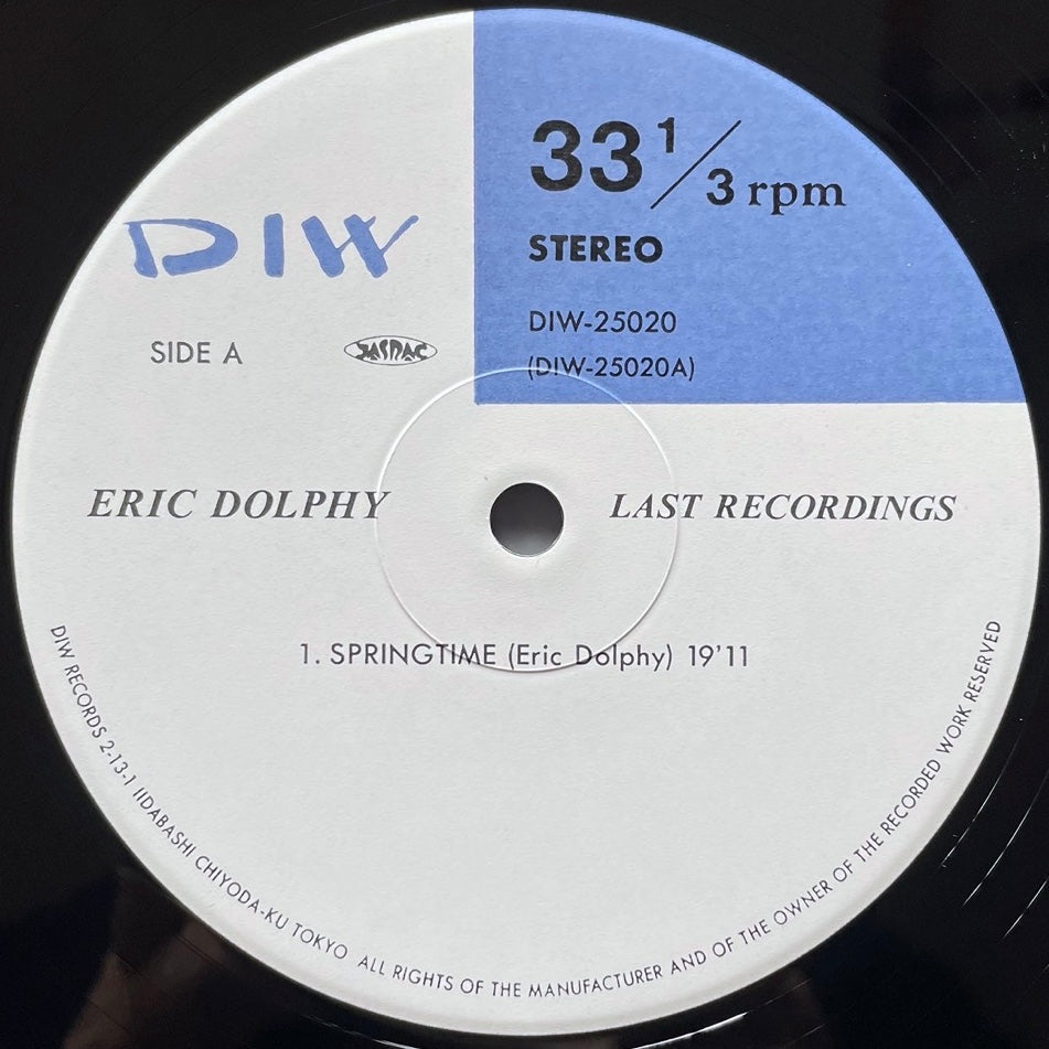 ERIC DOLPHY feat. Nathan Davis / LAST RECORDINGS - Japan DIW Original LP DIW-25020