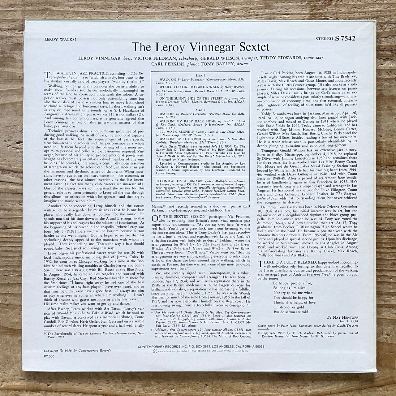 LEROY VINNEGAR SEXTET / LEROY WALKS on Contemporary - Japan King LP NM K20P-6609