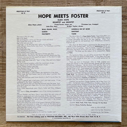 ELMO HOPE QUARTET AND QUINTET / HOPE MEETS FOSTER on Prestige - Japan MONO LP VIJ-5021