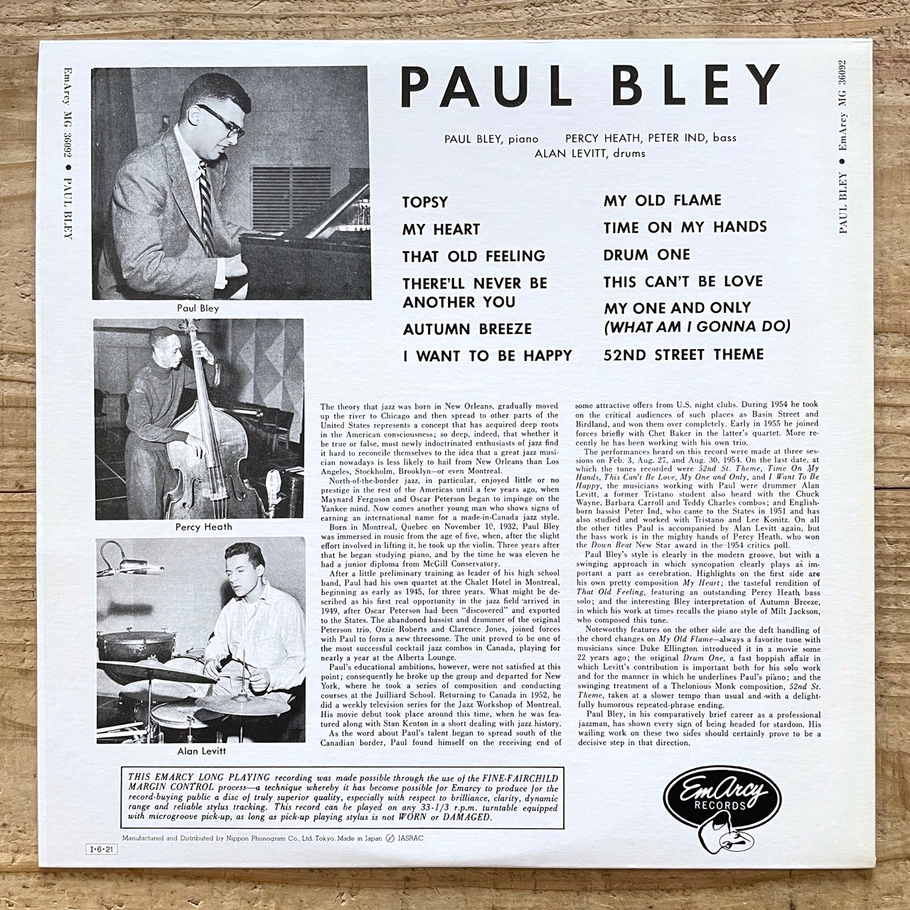 PAUL BLEY TRIO on Emarcy - Japan MONO LP NM 195J-51