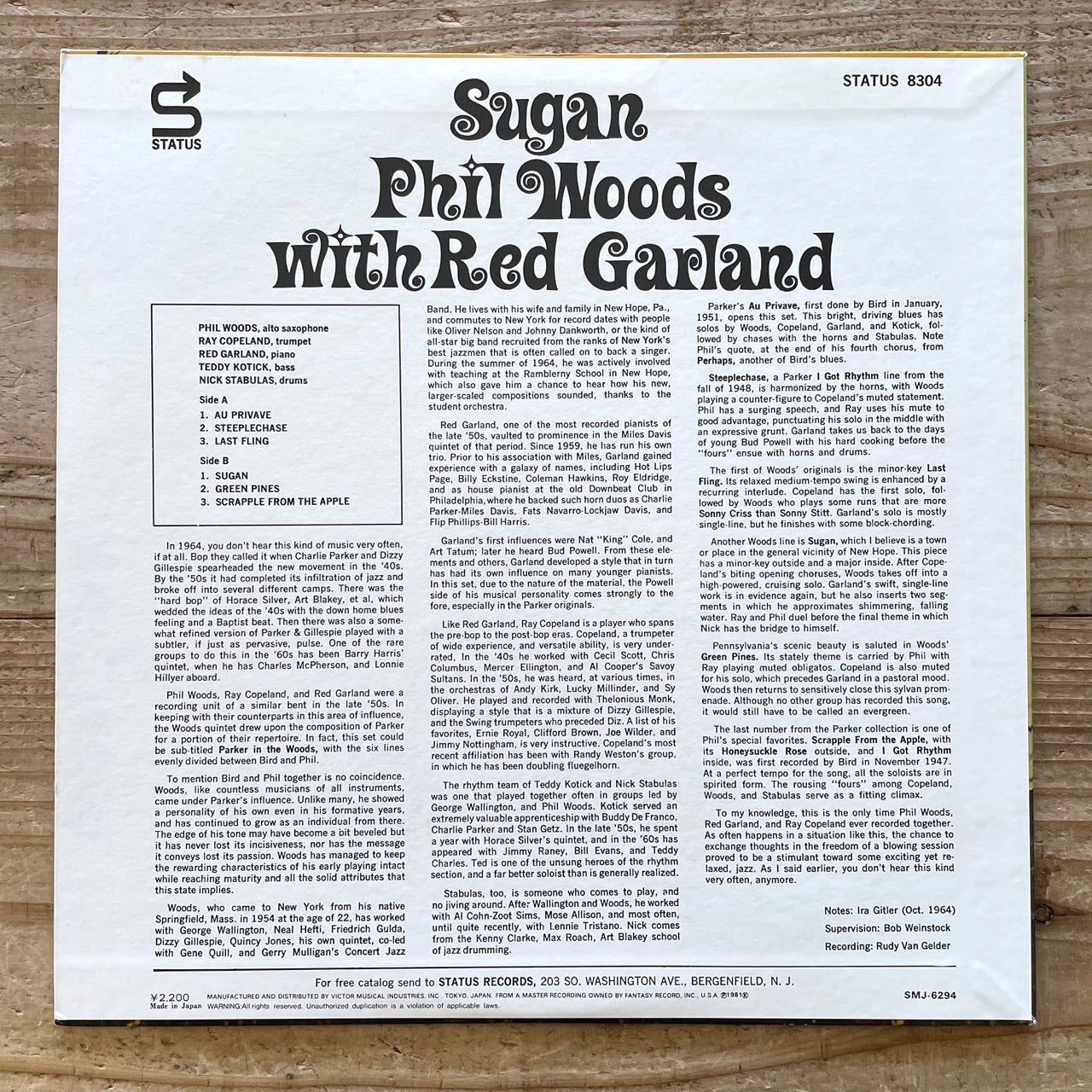PHIL WOODS with RED GARLAND / SUGAN on Status - Japan Prestige LP SMJ-6294