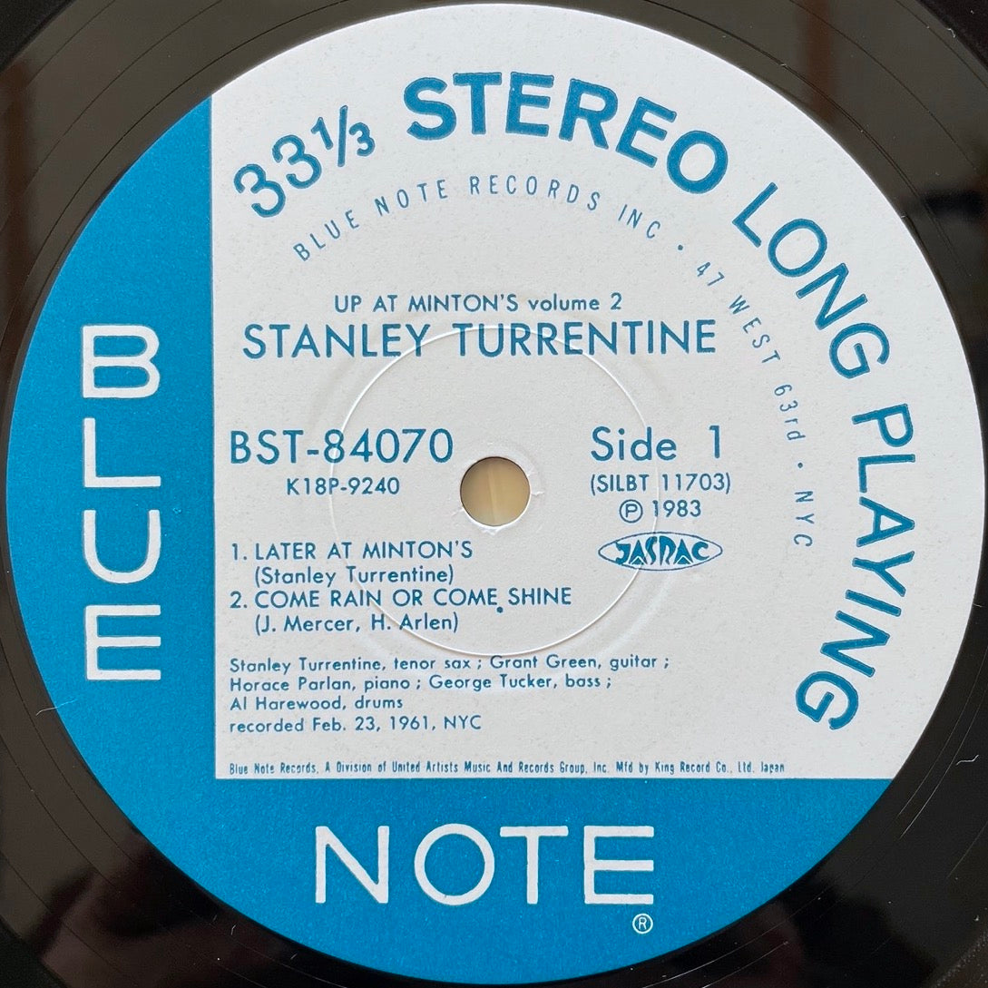STANLEY TURRENTINE / UP AT MINTON'S VOL.2 on Blue Note - Japan King LP K18P-9240