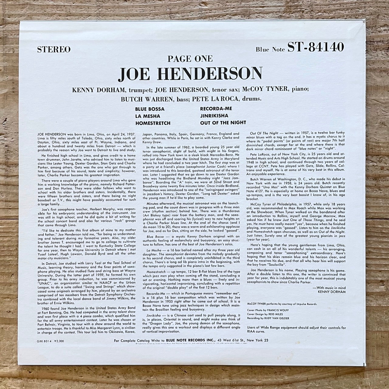 JOE HENDERSON / PAGE ONE on Blue Note - Japan King LP GXK-8014