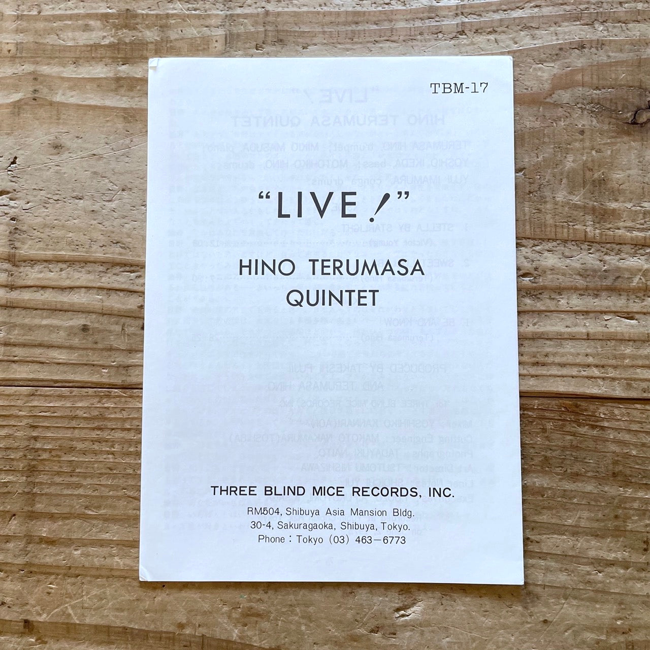 TERUMASA HINO QUINTET / LIVE! on Three Blind Mice - Japan Original LP TBM-17
