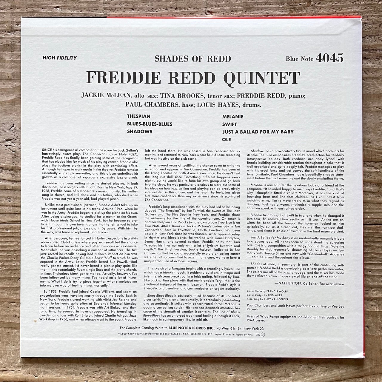 FREDDIE REDD / SHADES OF REDD on Blue Note - Japan King LP NM K18P-9207
