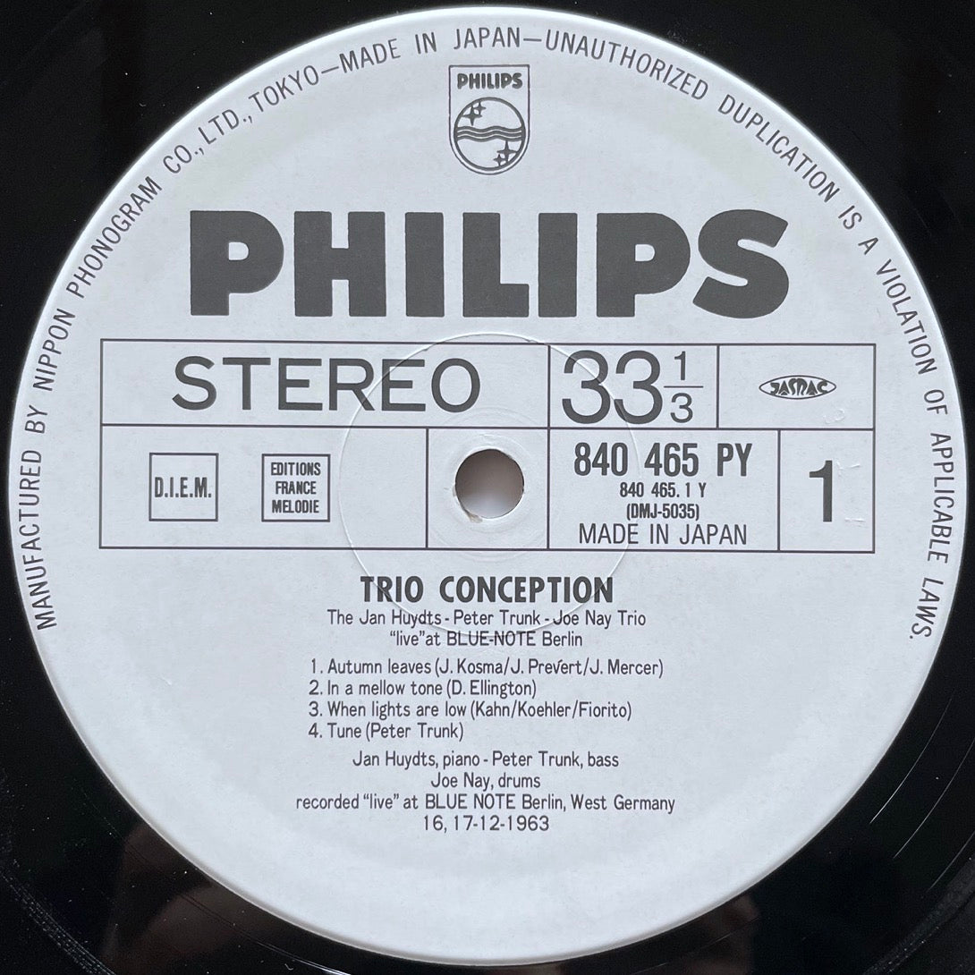 JAN HUYDTS TRIO / TRIO CONCEPTION on Dutch Philips - Japan LP NM DMJ-5035