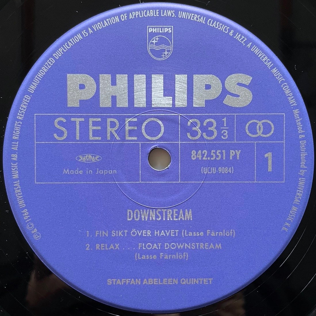 STAFFAN ABELEEN QUINTET / DOWNSTREAM - Swedish Philips LP Japan reissue NM UCJU-9084 obi