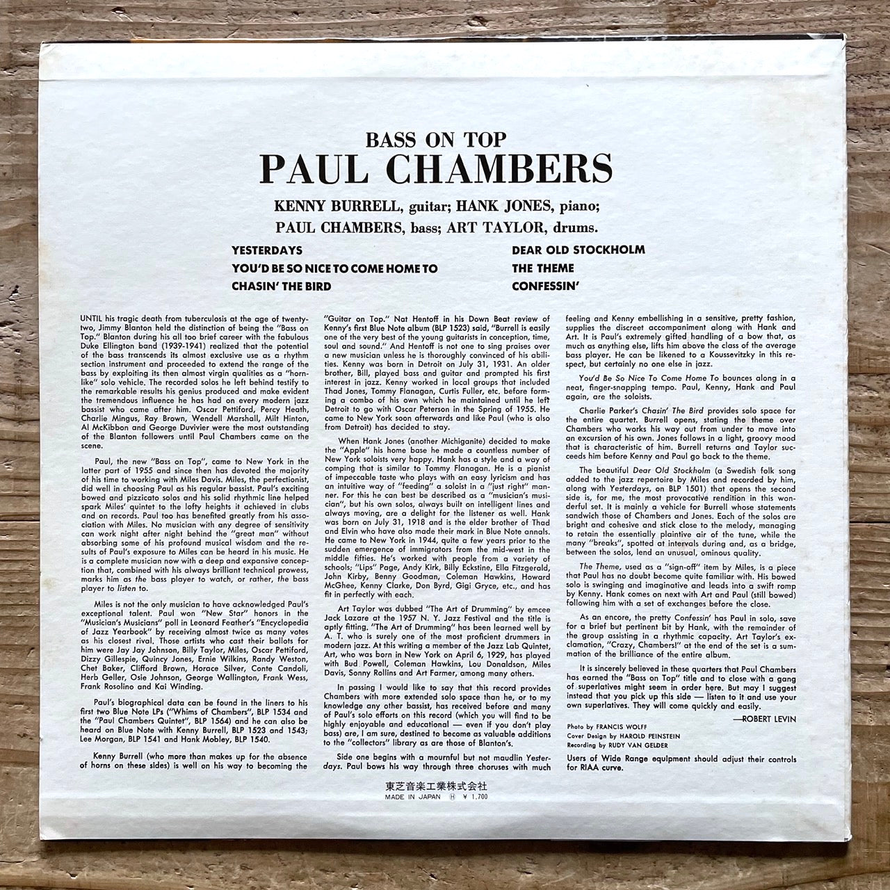 PAUL CHAMBERS / BASS ON TOP on Blue Note - Japan MONO LP NR-8842