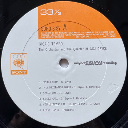 GIGI GRYCE / NICA'S TEMPO on Savoy - Japan CBS/SONY LP NM SOPU-3-SY