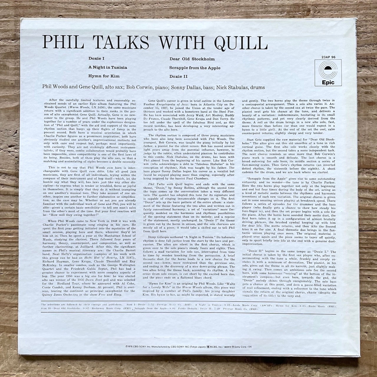 PHIL WOODS QUARTET with GENE QUILL / PHIL TALKS WITH QUILL on Epic - Japan LP NM 23AP 96